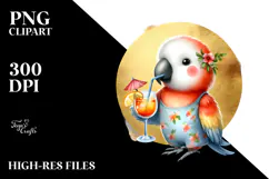 Cute Parrot in Beachwear Drinking a Cocktail, PNG Product Image 2