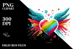 Colorful Heart Wings PNG Product Image 2