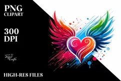 Colorful Heart Wings PNG Product Image 2