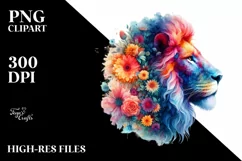Half Flowers Lion | Vibrant Abstract Watercolor Product Image 1