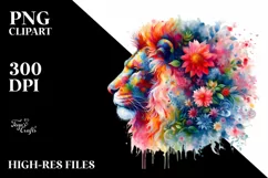 Half Flowers Lion | Vibrant Abstract Watercolor Product Image 3