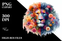 Half Flowers Lion | Vibrant Abstract Watercolor Product Image 1