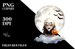 Simple Cute Baby Walrus on Halloween Cloud PNG Product Image 2