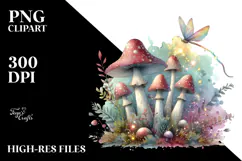Detailed Pastel Mushroom with Magical Theme Watercolor PNG Product Image 2