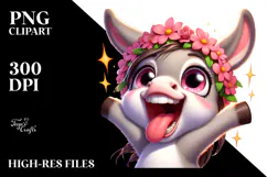 Cute Cartoon Donkey with Flower Crown, Transparent PNG Product Image 2
