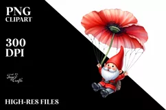 Gnome Parachute Poppy Air | Sublimation | Clipart Product Image 1