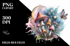 Magical Mushroom Watercolor Splash PNG Product Image 1
