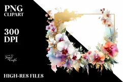 Colorful Watercolor Orchid Frame | Sublimation Clipart Product Image 1