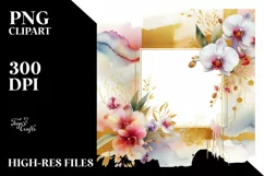 Colorful Watercolor Orchid Frame | Sublimation Clipart Product Image 3