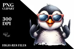 Funny Penguin Smiling, Rocker Sign | Sublimation Clipart Product Image 1
