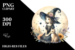 Watercolor Retro Witch with Cat Product Image 2