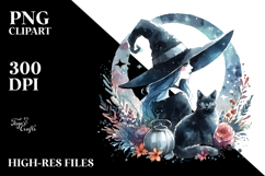 Retro Witch with Cat PNG Product Image 2