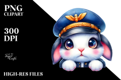 Vibrant Watercolor Baby Rabbit in Pilot&#039;s Cap PNG Product Image 2