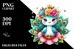 Colorful Flower Crown Peacock PNG Product Image 3