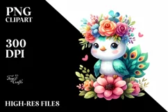 Colorful Flower Crown Peacock PNG Product Image 3