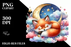 Sleeping Baby Fox Watercolor PNG Product Image 1