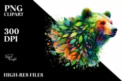 Abstract Vibrant Plant Leaves Bear PNG Product Image 1