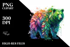 Vibrant Bear with Plant Leaves, PNG Product Image 1