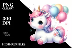 Cute Baby Unicorn Watercolor Clipart Product Image 1