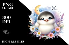 Colorful Baby Arctic Tern under Moon and Flowers | Clipart Product Image 1