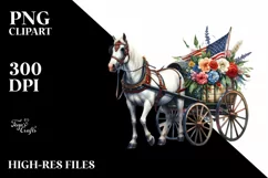 Watercolor Horse Wagon with Flowers Clipart Product Image 1