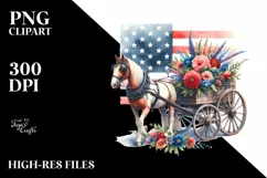 Watercolor Horse Wagon with Flowers Clipart Product Image 1