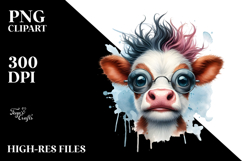 Crazy Cow with Cool Hair PNG Product Image 2