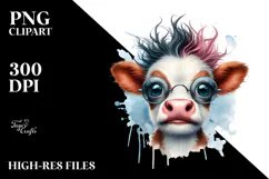 Crazy Cow with Cool Hair PNG Product Image 2