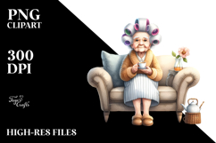 Old Lady Watercolor Character Couch Tea Cup | Sublimation | Product Image 2