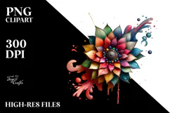 Abstract Sunflower with Metallic Details PNG Product Image 2