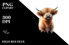 Baby Highland Cow in Autumn Scene, Watercolor PNG Product Image 2