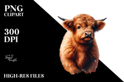 Baby Highland Cow in Autumn Scene, Watercolor PNG Product Image 2
