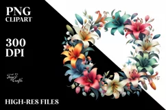 Colorful Lily Wreath | Sublimation | Clipart Product Image 1