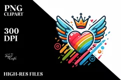Colorful Heart with Wings and Crown PNG Product Image 2