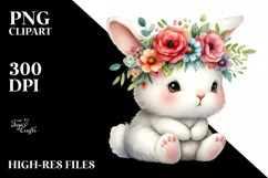 Cartoon-Style Bunny Flower Crown | Watercolor Product Image 1