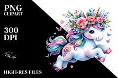 Vibrant Running Baby Unicorn with Floral Wreath PNG Product Image 2
