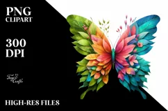 Abstract Vibrant Plant Leaves and 3D Flowers Butterfly PNG Product Image 1