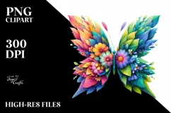 Abstract Vibrant Plant Leaves and 3D Flowers Butterfly PNG Product Image 3