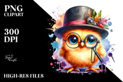 Vibrant Cute Baby Chicken with Monocle PNG Product Image 2