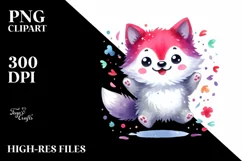 Vibrant Funny Wolf Watercolor | Sublimation Clipart Product Image 1