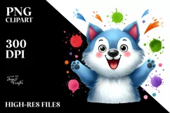 Vibrant Funny Wolf Watercolor | Sublimation Clipart Product Image 1