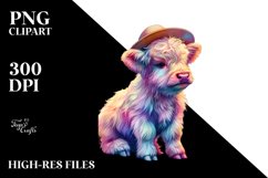 Baby Highland Cow on Street Corner, Watercolor PNG Product Image 1