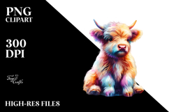 Baby Highland Cow on Street Corner, Watercolor PNG Product Image 2