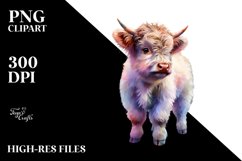 Baby Highland Cow on Street Corner, Watercolor PNG Product Image 3