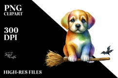Colorful Puppy on Broom | Clipart Product Image 2