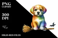 Colorful Puppy on Broom | Clipart Product Image 3