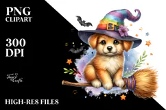Colorful Puppy on Broom | Clipart Product Image 2