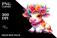 Colorful Cow with Flower Crown PNG Product Image 2