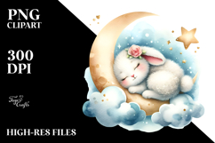 Whimsical Baby Rabbit Sleeping on Moon PNG Product Image 2