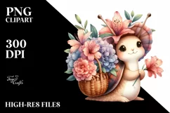 Watercolor Boho Baby Snail with Flowers | Clipart Product Image 1